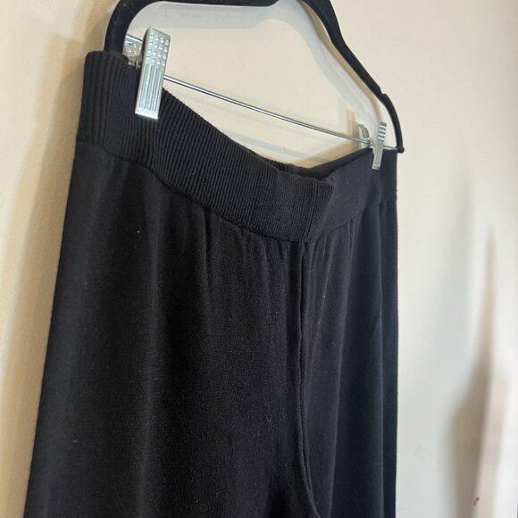 Dex Clothing NWT Black Ribbed Wide Leg Hi Rise Cropped Pants Heavy Knit Black L - Picture 2 of 11